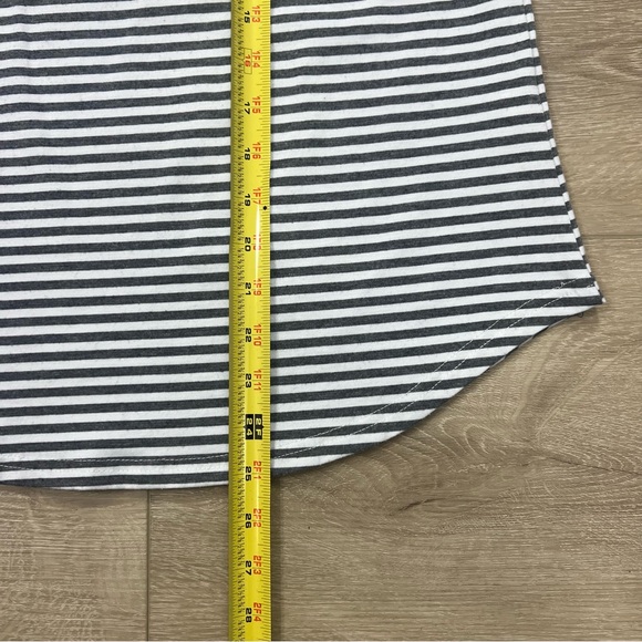 Coeur De Vague Long Sleeve Shirt Striped Size Small Blue Gray Faux Suede Pocket - Picture 5 of 7